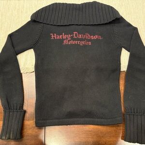 Vintage Harley-Davidson Black Knit Zip Sweater Women’s XS | Y2K Biker Red Logo
